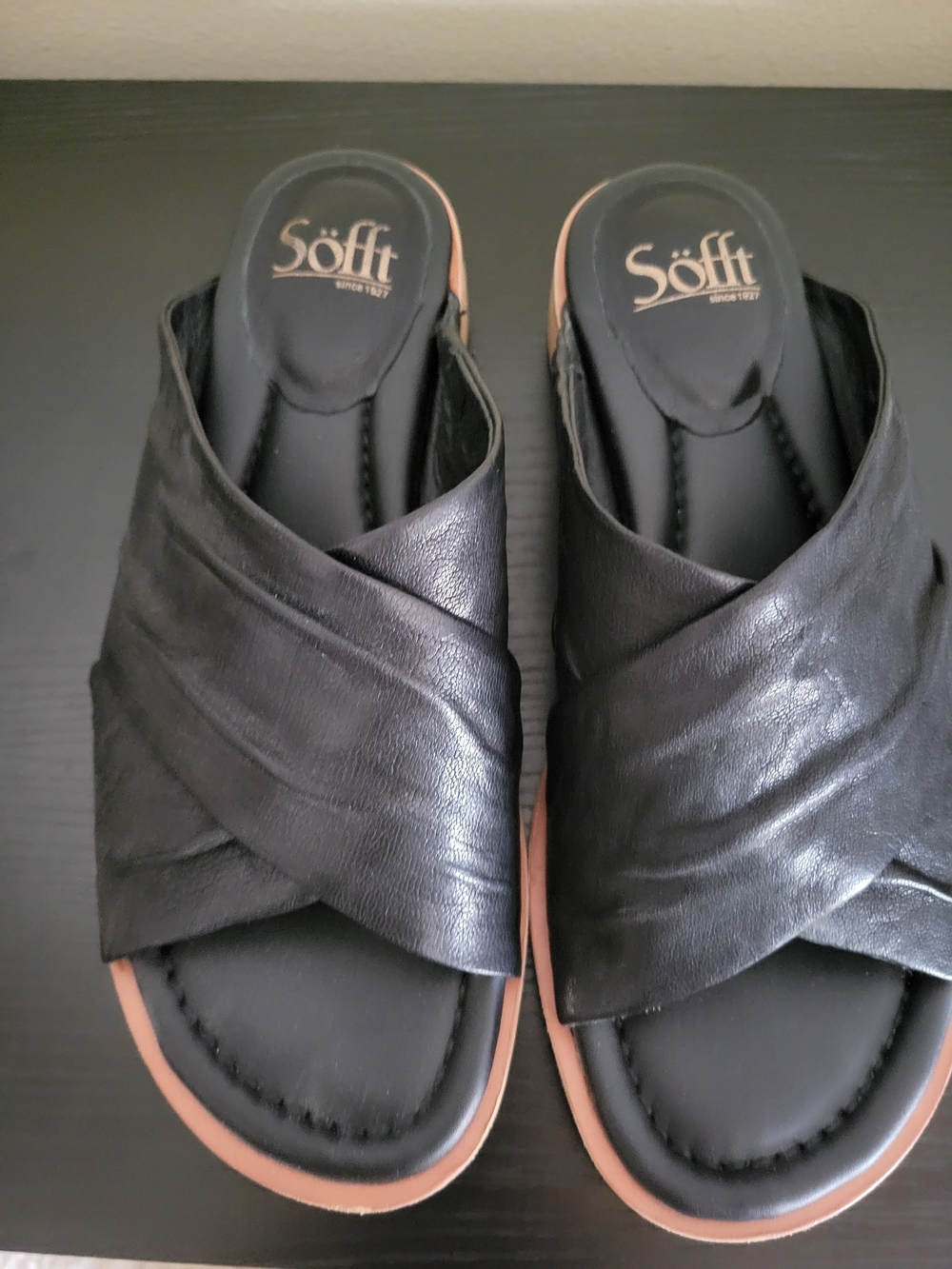 Sofft Black Leather Crisscross Slide Sandals